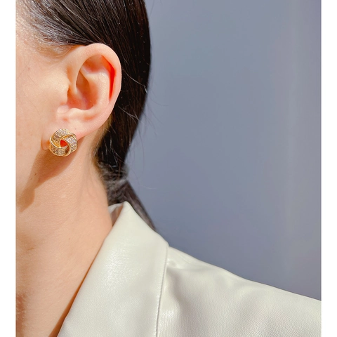 Pendientes De Botón Con Nudo Micro Pavé Circonita Latón Joyería Geométrica Con Poste De Plata Esterlina 925 Para Mujer