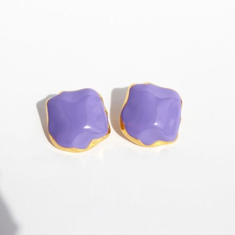 Irregular Geometric Square Enamel Stud Earrings Brass Gold Plated With 925 Sterling Silver Earring Post Vintage For Women