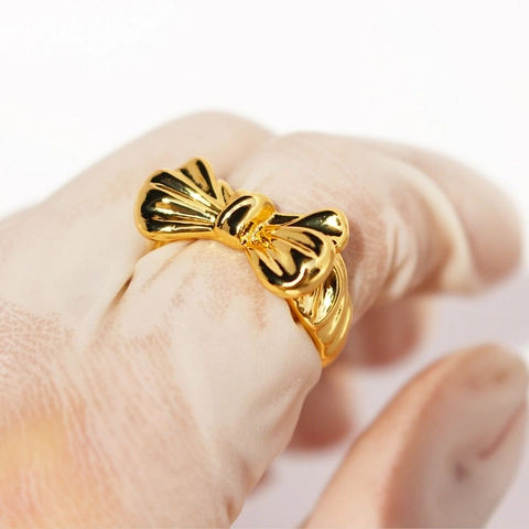 Elegant Bow Ring For Women Brass Gold Plated With Zircon Adjustable Open Band Korean Style Sweet Jewelry Gift