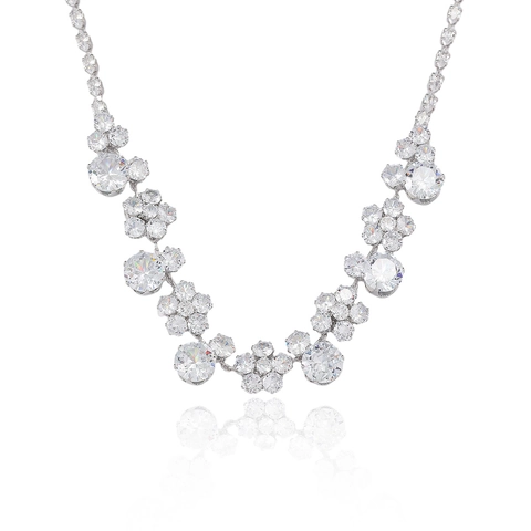 Flower Cubic Zirconia Jewelry Set Copper Necklace And Earrings For Women Bridal Wedding Evening Party Elegant Sparkling