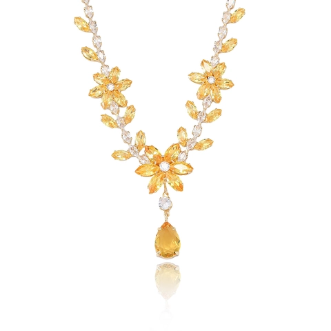 Κολιέ Και Σκουλαρίκια Floral Zircon Κίτρινο Μενταγιόν Λουλούδι Χαλκός Τιτάνιο Μόδα Γυναίκες