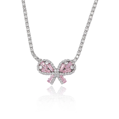 Schmetterling Halskette Und Ohrringe Schmuck Kupfer Rosa Baguette Zirkonia Tennis Kette Elegante Accessoires Für Damen