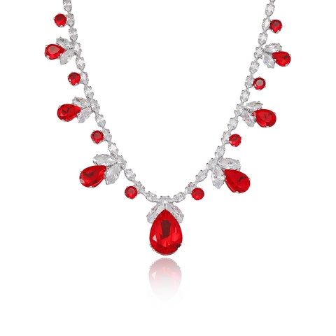 Parure Bijoux Collier Et Boucles D'oreilles Zircon Goutte D'eau Rouge Acier Titane Cuivre Femmes Mariage Fête Mode