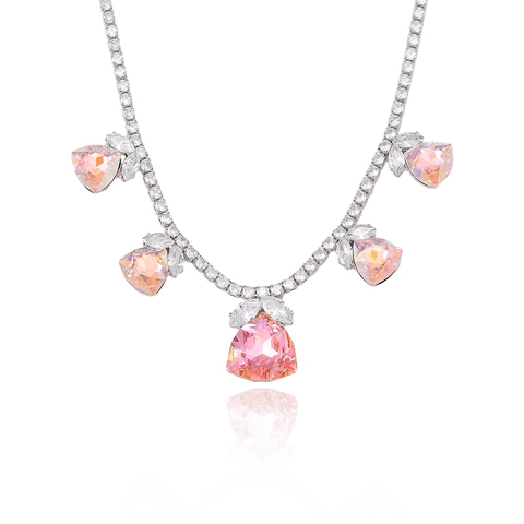 Collier Et Boucles Oreille Zircon Rose Cuivre Plaqué Argent Élégant Femmes Accessoires 925 Argent Sterling