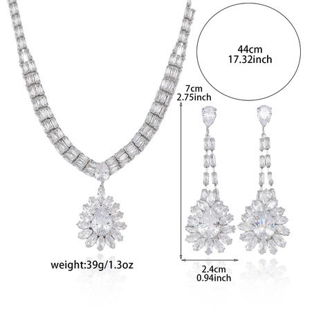 Luxury Zircon Water Drop Wheat Ear Necklace And Earrings Titanium Steel Copper Jewelry For Wedding Banquet Party Women