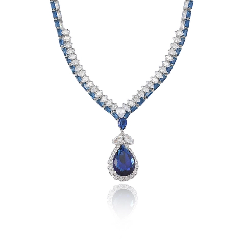 Gioielli A Goccia D'acqua Per Donna Collana E Orecchini Con Zircone Blu A Forma Di Pera Acciaio Al Titanio Zirconia