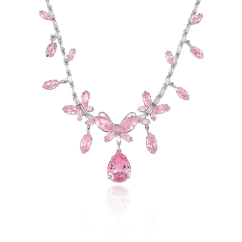 Gioielli Farfalla Collana E Orecchini Rame Zirconia Rosa Design Romantico Per Donne
