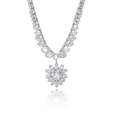 Luxus Herz Zirkon Kupfer Floral Halskette Und Ohrringe Für Frauen Braut Mode Accessoires