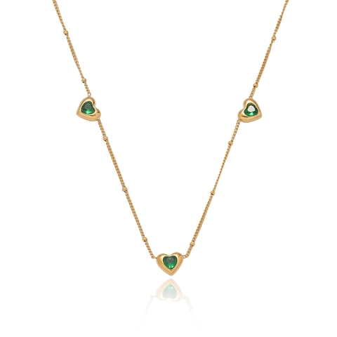 Green Heart Zircon Necklace Women Copper Gold Plated Satellite Chain Chic Trendy Jewelry Gift