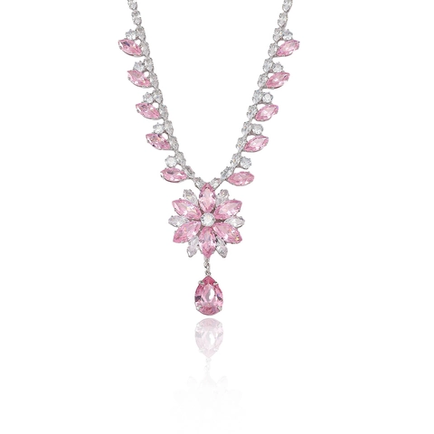 Collar Y Pendientes De Flor De Cinco Pétalos Circonita Rosa Acero De Titanio Cobre Joyería Floral Elegante Para Mujer