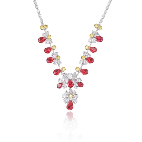 Bloem Waterdruppel Zirkoon Ketting En Oorbellen Voor Vrouwen Elegante Kleurrijke Kristallen Sieraden Bruiloft Feest