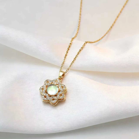 Rotating Flower Pendant Necklace Stainless Steel Zirconia Inlaid Synthetic Moonstone Jewelry For Women Wedding Party Elegant Gift