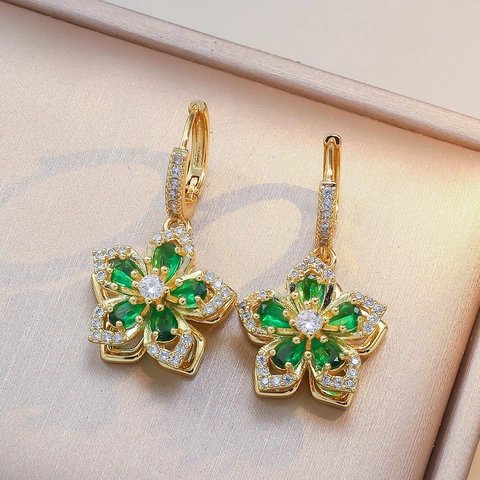 Parure de Bijoux Fleur de Bauhinia en Acier Inoxydable pour Femme Collier Boucles d'Oreilles Bague en Strass Rotatif