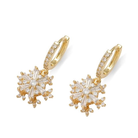 Roterende Sneeuwvlok Hanger Ketting En Oorbellen Set Roestvrij Staal Zirkonia Goud Sieraden Voor Dames Kerstvakantie