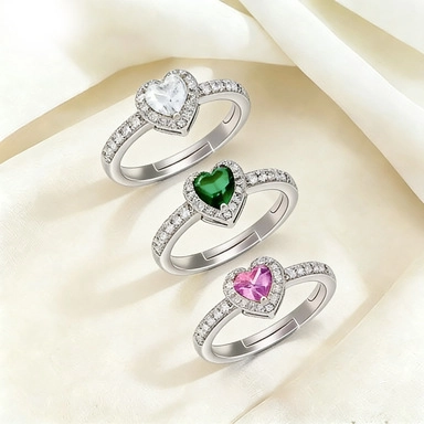 Heart Shape Adjustable Ring Colorful Zircon Sparkling Micro Pave Open Band Romantic Jewelry Elegant Gift For Women