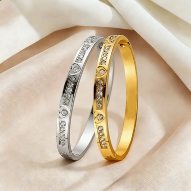 Bangle Stainless Steel Heart Shaped Rhinestone Encrusted Openable Simple Fashion Jewelry For Women