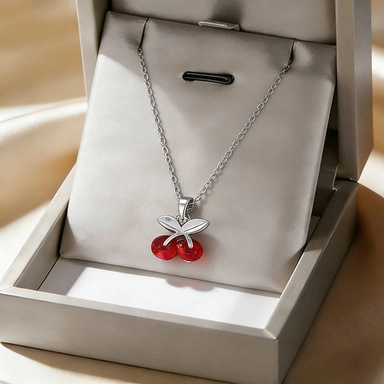 Dolce Collana Con Ciondolo Ciliegia Rossa Catena In Acciaio Inossidabile Con Ciondolo Frutta Cristallo Gioielli Donna