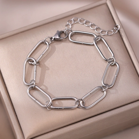 Bracciale A Catena A Graffetta Acciaio Inossidabile Minimalista Maglie Ovali Gioielli Regolabili Per Uomo Donna Coppia