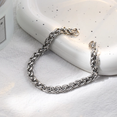 Edelstahl Weizenkette Armband Für Männer Frauen Hip Hop Gewebtes Geflochtenes Gliederschmuck Karabinerverschluss Minimalistisch