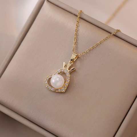 Collana Con Pendente A Cuore Acciaio Inossidabile Zircone Opale Sintetico Corona Gioielli Di Moda Eleganti Per Donna