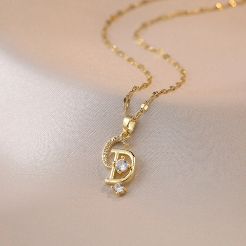 Elegant Titanium Steel Necklace For Women Featuring Shimmering Zircon CD Letter Pendant Clavicle Chain Trendy Jewelry