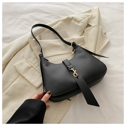 Women Fashion PU Leather Underarm Hobo Bag Solid Color Chic Shoulder Bag With Metal Hook Gold Hardware For Daily Casual