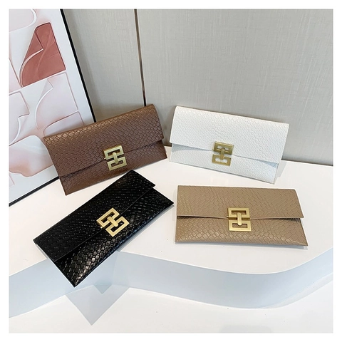 Pochette a Busta con Monogramma da Donna Vintage Fibbia in Metallo Dorato Pelle Tatuata Coccodrillo Sintetica Borsa da Banchetto Portafoglio Documenti