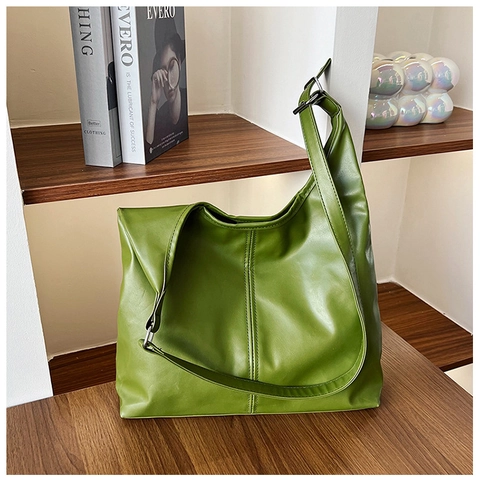 Women Large Capacity Hobo Shoulder Bag PU Leather Minimalist Soft Tote Handbag With Adjustable Strap For Daily Use