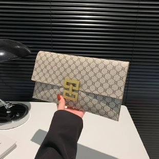 Pochette a Busta con Monogramma da Donna Vintage Fibbia in Metallo Dorato Pelle Tatuata Coccodrillo Sintetica Borsa da Banchetto Portafoglio Documenti