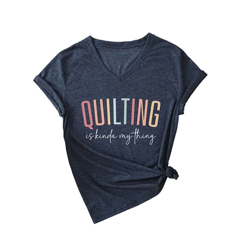 T-Shirt Da Donna Con Scollo A V Misto Cotone Casual Ampia A Maniche Corte Con Stampa Letterale Orlo Con Nodo Laterale Top Estivo