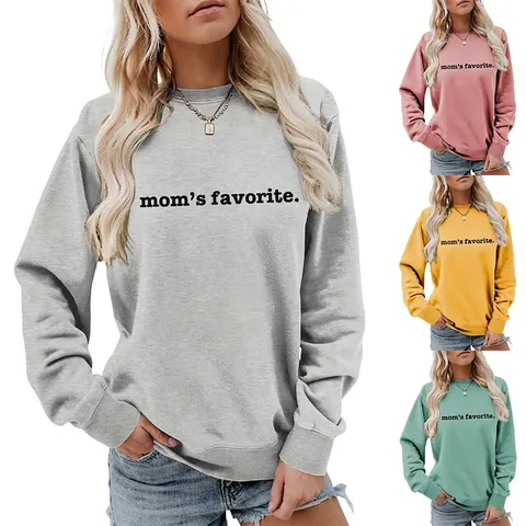 Felpa Donna Girocollo Manica Lunga Misto Cotone Casuale Allentata Stampa Lettera Mamma Slogan Pullover Moda Top