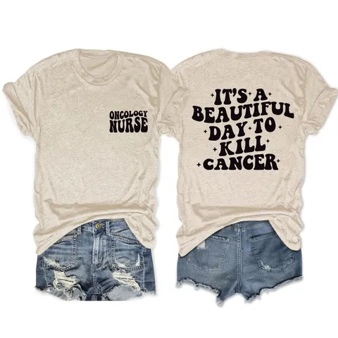 Maglietta Donna Manica Corta Girocollo Larga Misto Cotone Stampa Lettera Infermiera Oncologia Top Casual Estivi