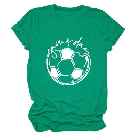 T-Shirt À Imprimé Graphique Game Day Football Pour Femmes Hauts Décontractés À Coupe Large Col Rond En Mélange De Coton À Manches Courtes