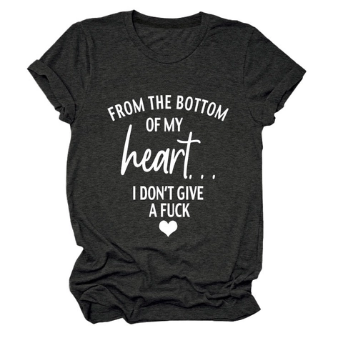 T-Shirt Donna Misto Cotone Girocollo Maniche Corte Slogan Cuore Grafica Stampata Top Casual