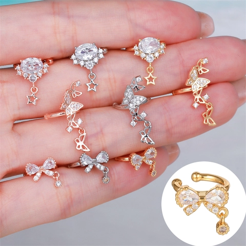 Brass Zircon Butterfly Bowknot Star Ear Cuff Gold Silver Rose Gold Plated Non Pierced Clip On Earrings Women Luxury Jewelry