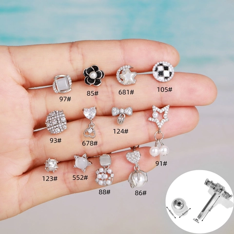 Orecchini a Bottone in Ottone e Zirconia Con Perno in Acciaio Inossidabile 20G Cuore Stella Luna Piercing Donna