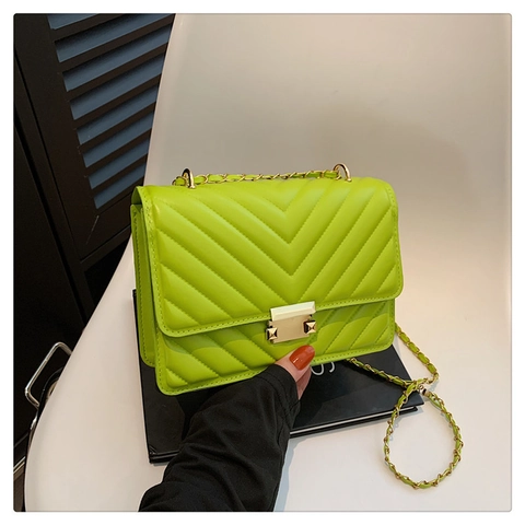 Bolso De Hombro Para Mujer Acolchado En V Cuir PU Correa De Cadena Bolso Cruzado Cuadrado Con Cierre De Giro Moda