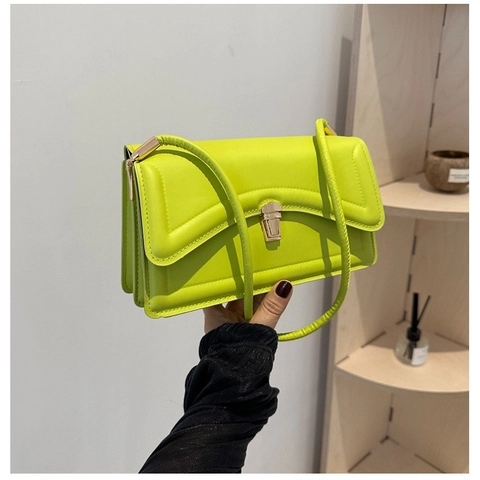 Women PU Leather Shoulder Bag Fashion Small Square Flap Underarm Handbag With Metal Lock Solid Color Versatile
