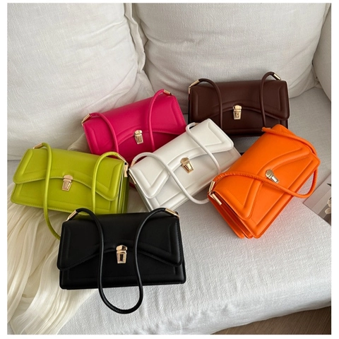 Women PU Leather Shoulder Bag Fashion Small Square Flap Underarm Handbag With Metal Lock Solid Color Versatile