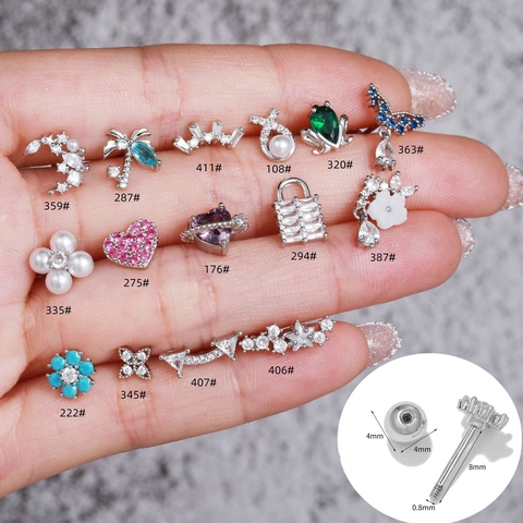 Pendientes de botón minimalistas de latón con circonitas en forma de flor corazón estrella con poste de acero inoxidable oro oro rosa plata joyería de piercing para mujer