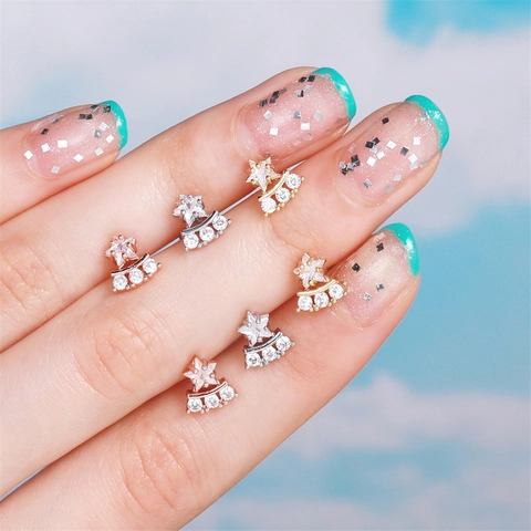 Copper Stud Earrings Zircon Inlaid Screw Ball Back Cartilage Piercing Jewelry Star Butterfly Moon Heart Shape For Women