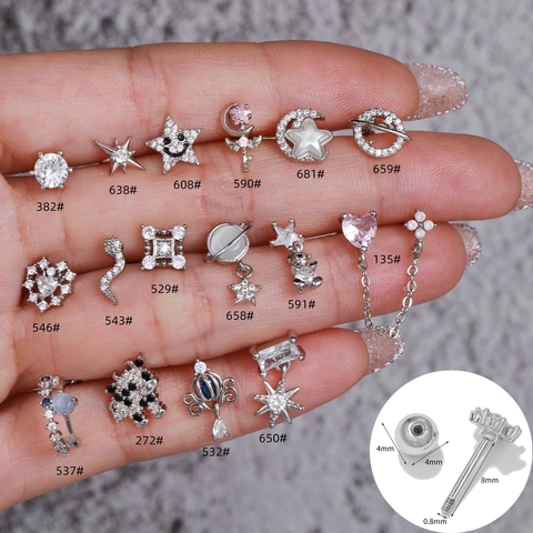 Pendientes de Cartílago de Acero Inoxidable con Zirconia para Mujer Oro Oro Rosa Flor Estrella Animal Saturno Corazón Joyería de Piercing