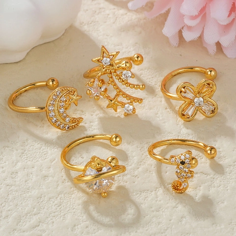 Niche Design Brass Zirconia Non-Pierced Ear Bone Clips Butterfly Flower Star Moon Seahorse Ear Cuffs For Women Fashion Jewelry