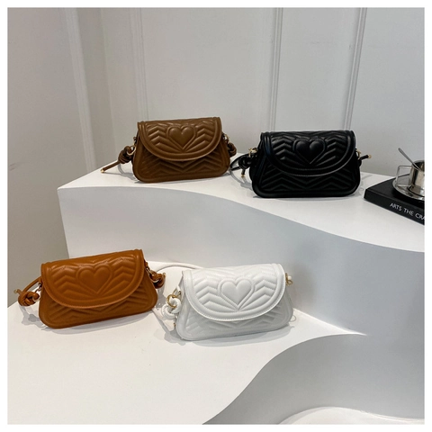Heart Chevron Quilted PU Leather Shoulder Crossbody Bag For Women Chic Small Square Flap Handbag With Knot Strap