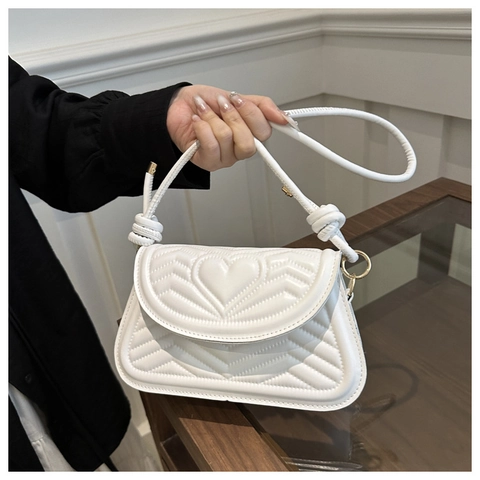 Heart Chevron Quilted PU Leather Shoulder Crossbody Bag For Women Chic Small Square Flap Handbag With Knot Strap