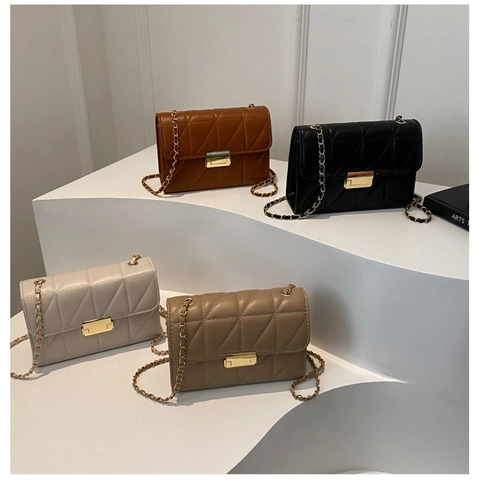 Bolso de Hombro de Cuero PU Acolchado para Mujer Elegante Bolso Bandolera con Cadena Pequeño Bolso Cuadrado Minimalista con Cierre