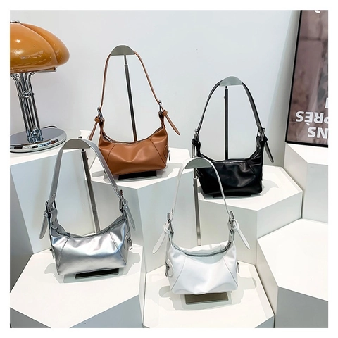Bolso de Sobaco Minimalista de Cuero PU para Mujer Bolso de Hombro de Color Sólido Elegante Correa Ajustable Bolso Hobo Cilíndrico