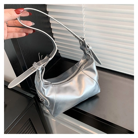 Bolso de Sobaco Minimalista de Cuero PU para Mujer Bolso de Hombro de Color Sólido Elegante Correa Ajustable Bolso Hobo Cilíndrico