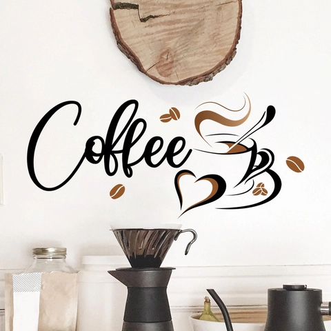 Coffee Wall Stickers PVC Self Adhesive Artistic Decals For Kitchen Cafe Living Room Modern Heart Cup Design