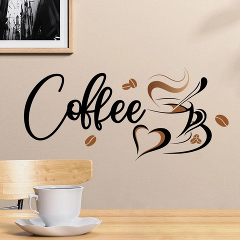 Coffee Wall Stickers PVC Self Adhesive Artistic Decals For Kitchen Cafe Living Room Modern Heart Cup Design